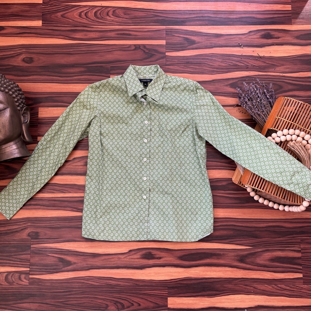 Lands' End Olive Geometric Women's Shirt